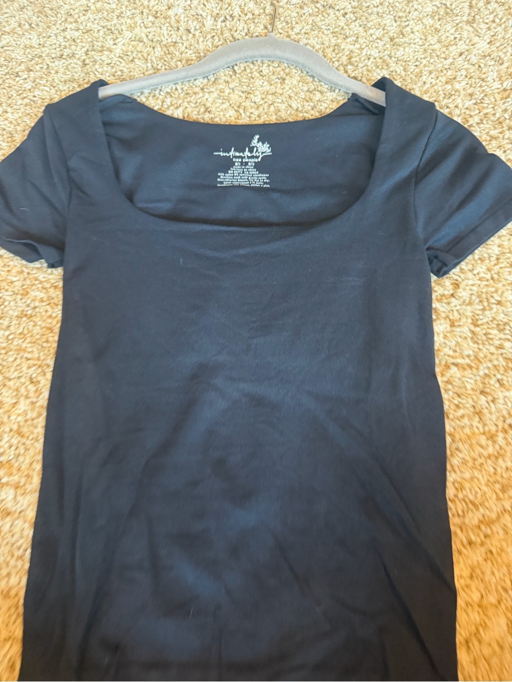 Free People Black Scoop Neck Short Sleeve Top
